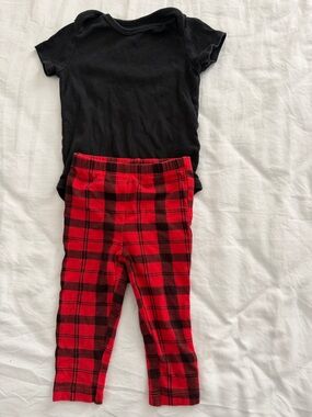 Carter's Black Bodysuit with Red & Black Plaid Pants